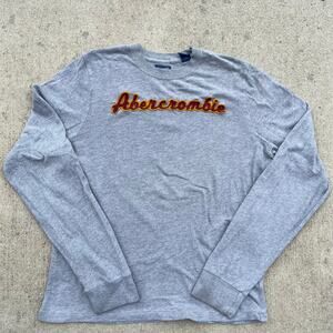 Abercrombie & Fitch Long Sleeve Shirt XL Grey Script Logo Y2K